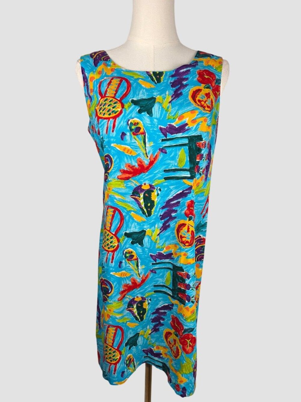 VTG 90s Xtreme Island Designs Hawaiian Dress S Abstract Tropical Colorful Artsy‎
